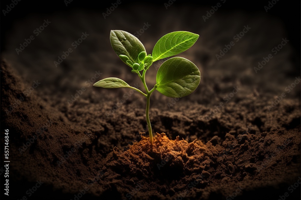 A young plant on the soil.Generative AI. A young plant on the soil.Generative AI.