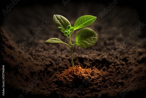 A young plant on the soil.Generative AI.