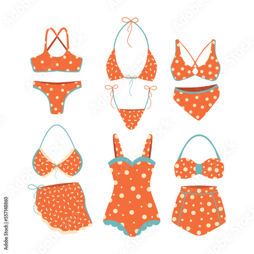 Vector illustration graphics set of different bikini swimwear single color icons stickers vacation