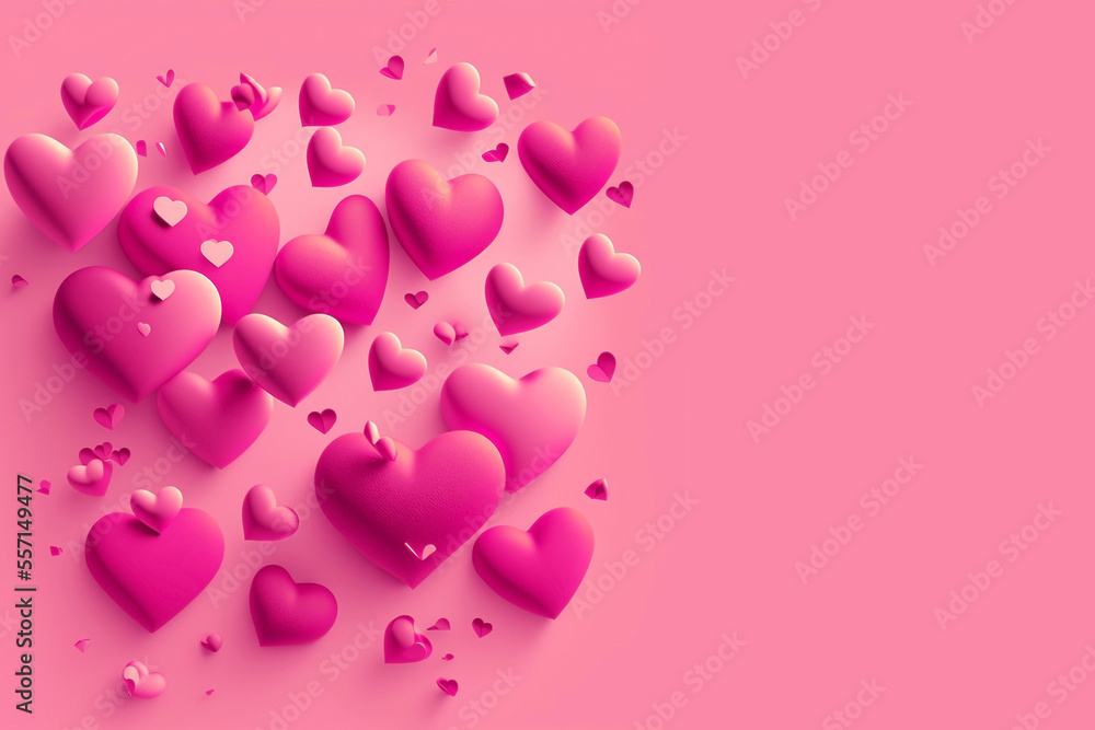 Lots of voluminous decorative hearts on a pink background.  Generative AI, generative artificial intelligence