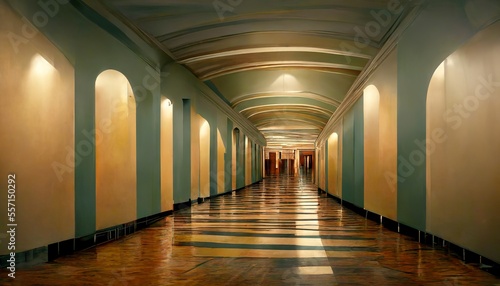 Enless retro hotel hallway with marble floor desing illustration