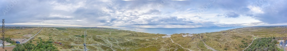 360 Panoramic picture from Lyngvik beach lighthouse in Denmark daytime