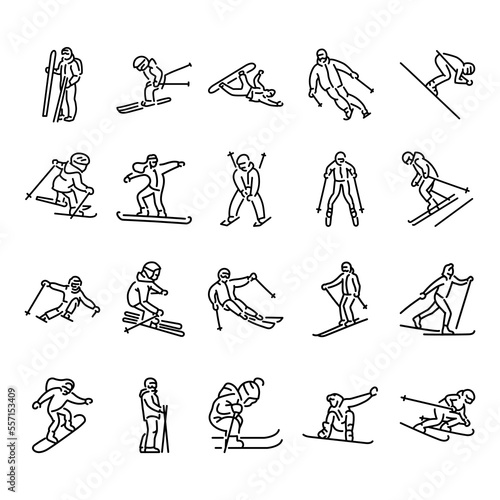Ski sport color line icon. Skiing in winter Alps