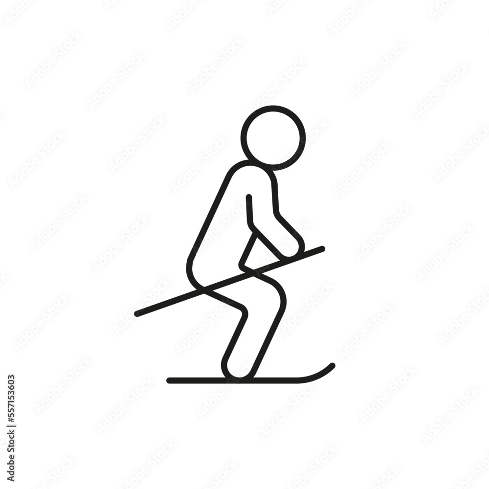 Skier, skiing, ski sport, line icon. Winter sport on snow. Walk on ski, recreation training lifestyle, activity competition. Vector illustration Skier, skiing, ski sport, line icon. Winter sport on snow. Walk on ski, recreation training lifestyle, activity competition. Vector illustration
