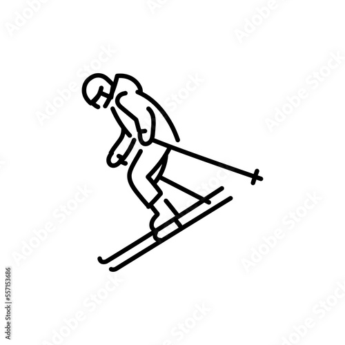 Skier color line icon. Skiing in winter Alps.