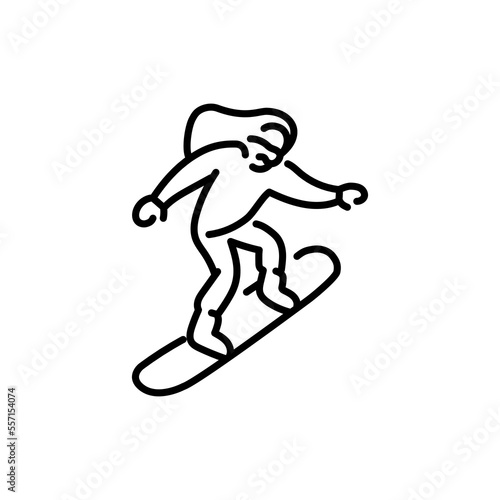 Skier color line icon. Skiing in winter Alps.