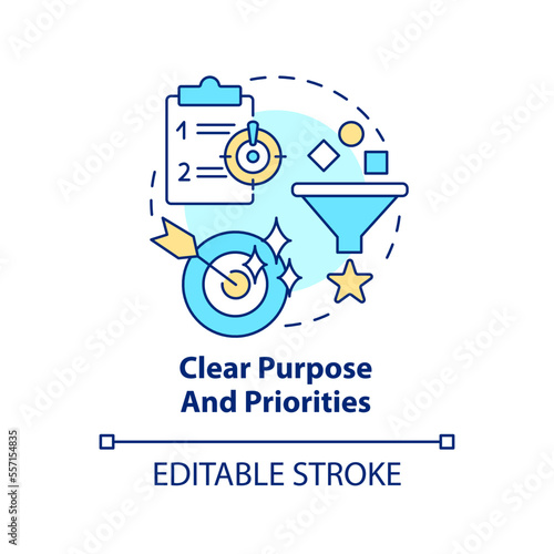 Clear purpose and priorities concept icon. Government transformation discipline abstract idea thin line illustration. Isolated outline drawing. Editable stroke. Arial, Myriad Pro-Bold fonts used