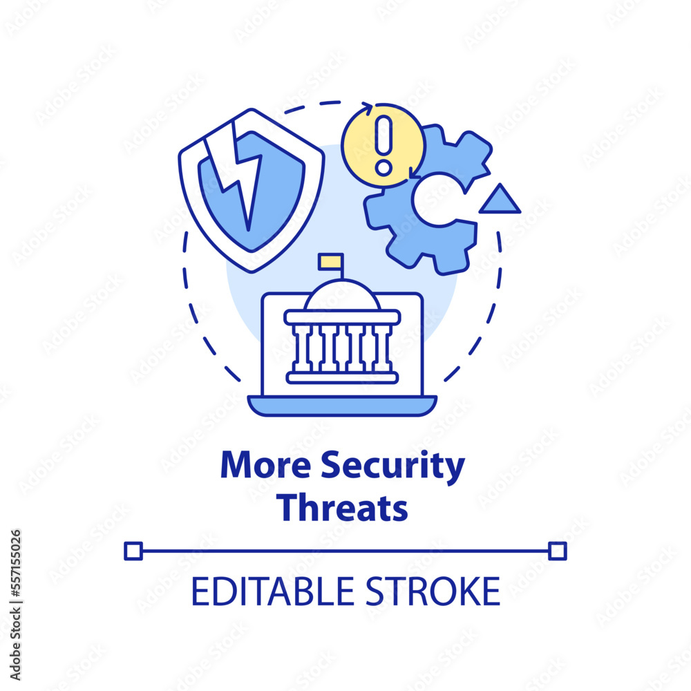 More security threats concept icon. Cybersecurity problem. Modern public sector issue abstract idea thin line illustration. Isolated outline drawing. Editable stroke. Arial, Myriad Pro-Bold fonts used
