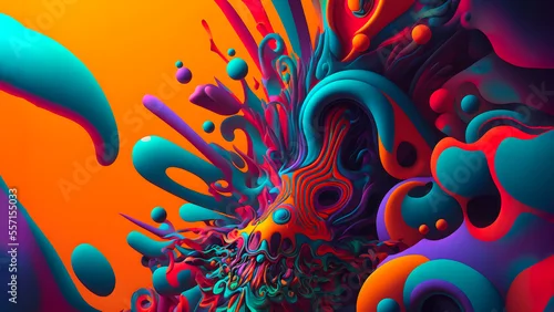 Fototapeta na wymiar abstract colorful fluorescent neon psychedelic background, neural network generated art