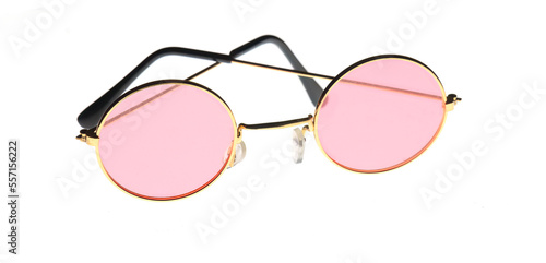 Rose tinted glasses, spectacles isolated on white background. Misplaced optimism concept.
