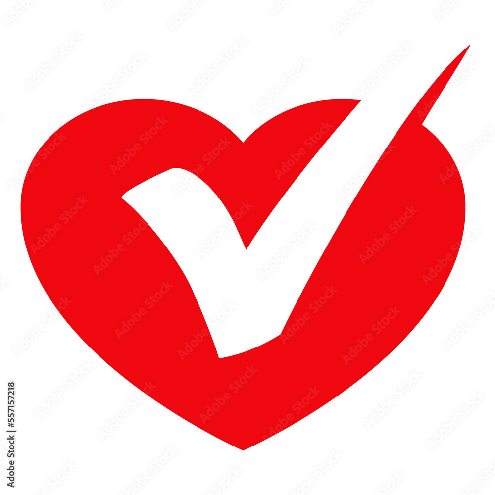 Logotipo del día de San Valentín. Símbolo de salud médica abstracta. Icono aislado con corazón con símbolo checkmark en espacio negativo Logotipo del día de San Valentín. Símbolo de salud médica abstracta. Icono aislado con corazón con símbolo checkmark en espacio negativo