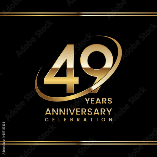 49th Anniversary logo design with golden ring. Logo Vector Illustration