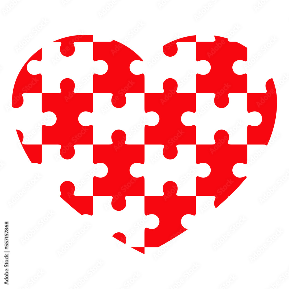 Fototapeta premium Logotipo del día de San Valentín. Icono aislado corazón con mosaico con piezas de puzzle en espacio negativo