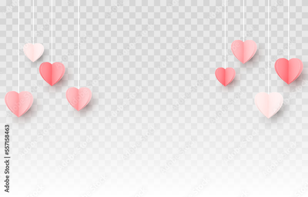 Vector multicolor hanging paper hearts png. Heart shaped paper confetti png. Paper elements png. Hearts for Valentine's Day, March 8, Mother's Day. - obrazy, fototapety, plakaty 