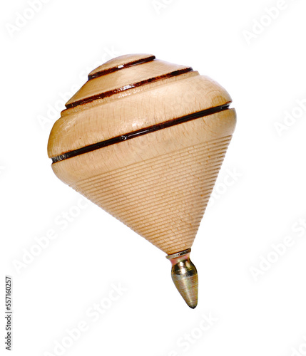 Spinning top isolated on transparent layered background.