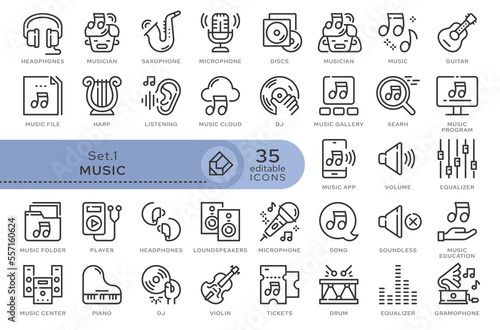 Set of conceptual icons. Vector icons in flat linear style for web sites, applications and other graphic resources. Set from the series - Music and Musical Instruments. Editable outline icon.	
