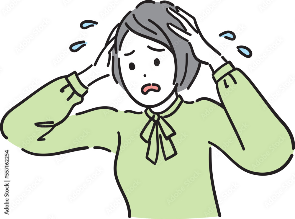 頭を抱えている女性 頭を抱えている女性