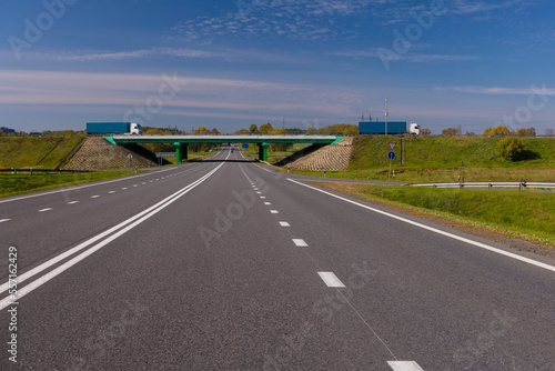 Bridge, roadside and asphalt, blue sky in the city streets in public places.