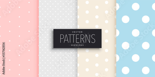 Cute polka dot patterns set. Seamless background. Pastel soft colors. Vector illustration.