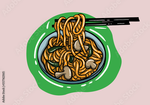 Hand drawn cute japanese food udon vector. Vector design japnese food. Hand drawn udon illustration