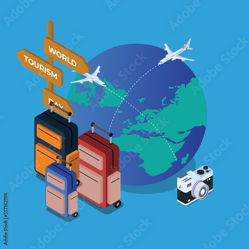 World tourism day isometric 3d vector illustration concept for banner, website, illustration, landing page, flyer, etc.