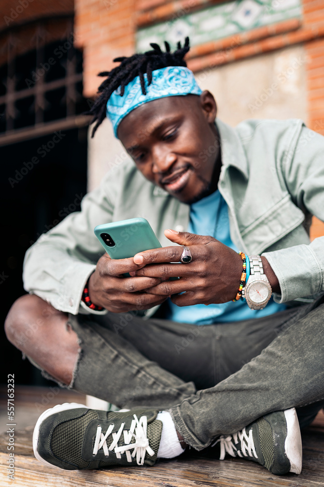 Cool African Man Using Phone Cool African Man Using Phone