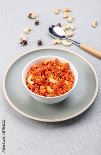 Gajar ka halwa is a delicious carrot-based sweet dessert pudding from Punjab, India. Served in winters, weddings and festivals.