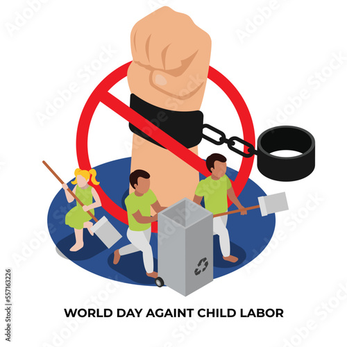 World day against child labour isometric 3d vector illustration concept for banner, website, illustration, landing page, flyer, etc.