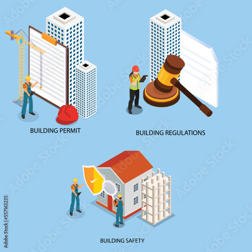 Building permit regulations and safety isometric 3d vector illustration concept for banner, website, illustration, landing page, flyer, etc.