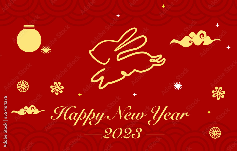 Luna Happy new year 2023 hand draw line rabbit zodiac Chinese year card