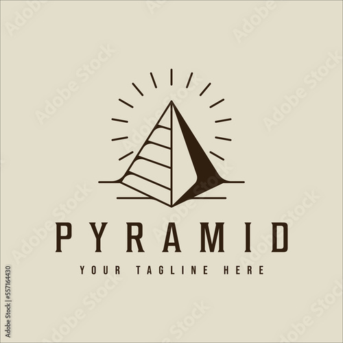 pyramid line art vintage vector illustration template icon graphic design. egypt destination sign or symbol for travel business with sunburst