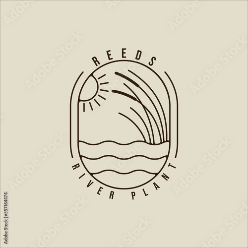 river plant reed logo line art vector simple illustration template icon graphic design. cattails grass nature sign or symbol for environment natural concept with badge and typography