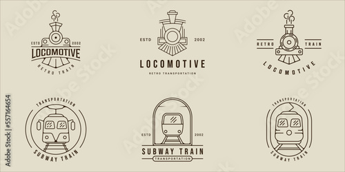 set of locomotive and train logo line art simple vector illustration template icon graphic design. bundle collection of various transportation sign or symbol for business photo
