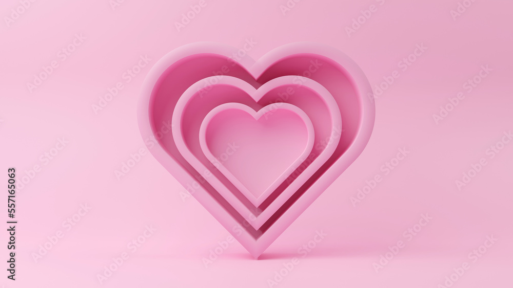 Pink heart icon on pink background. 3D Render. Happy valentine day concept.