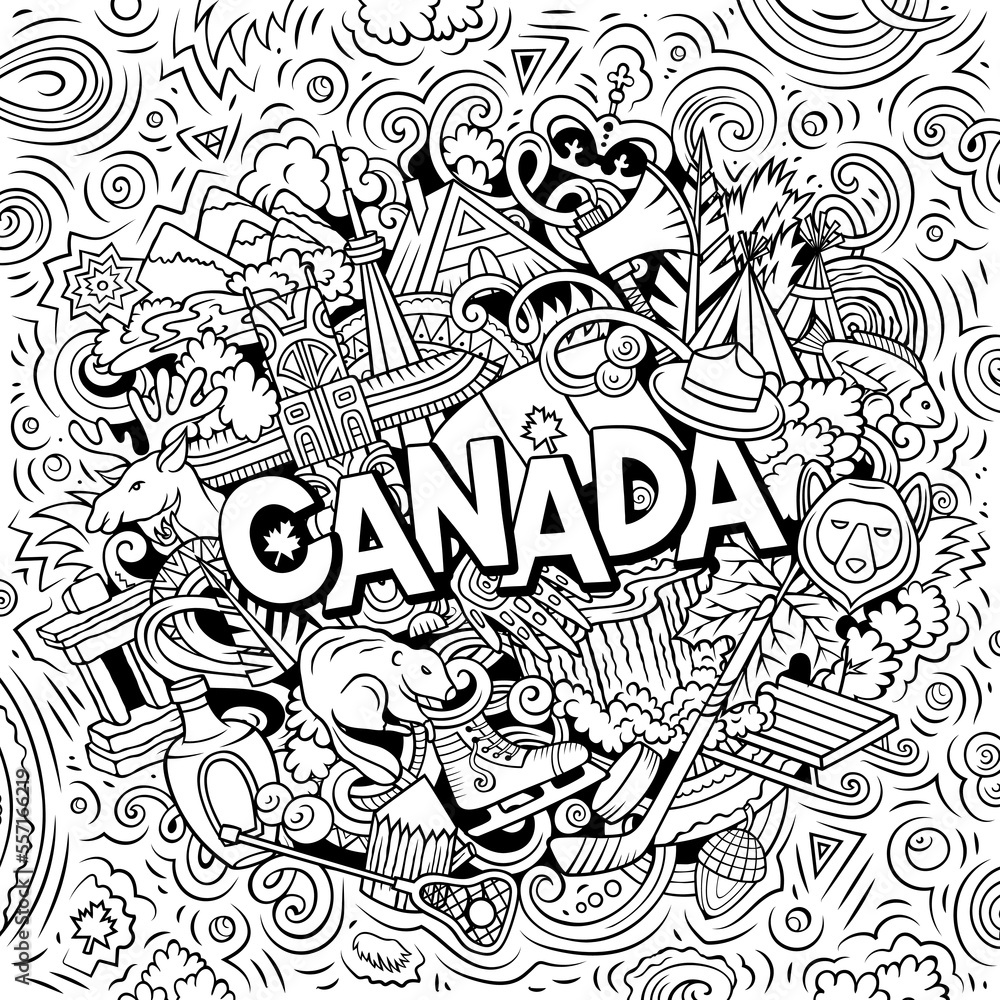 Canada cartoon doodle illustration. Funny Canadian design