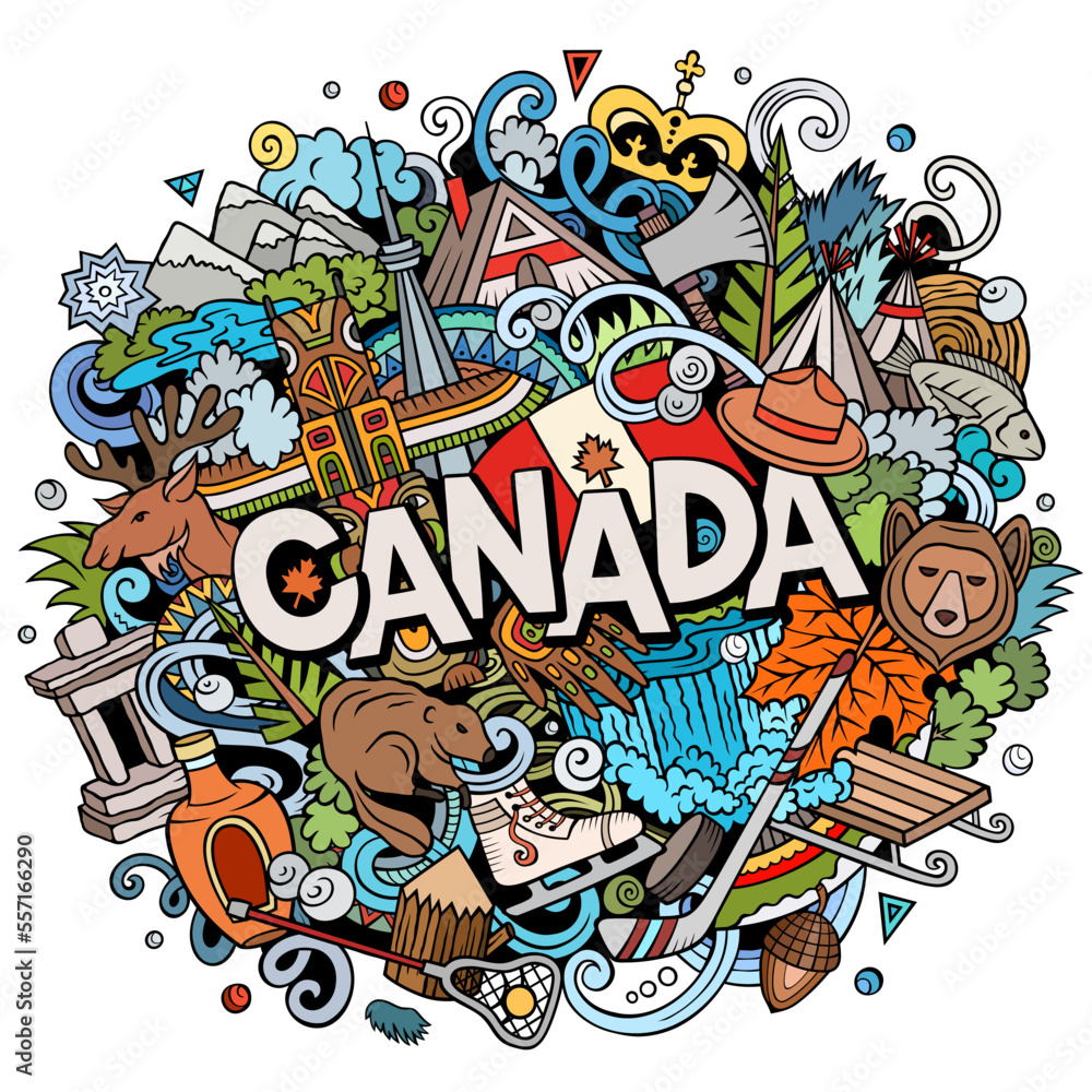 Canada cartoon doodle illustration. Funny Canadian design