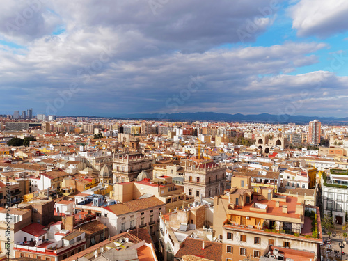 Panoramic aerial view of Valencia city, Spain
