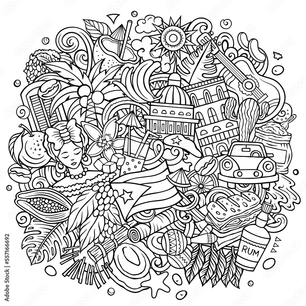 Cuba cartoon doodle illustration. Funny Cuban design. Cuba cartoon doodle illustration. Funny Cuban design.