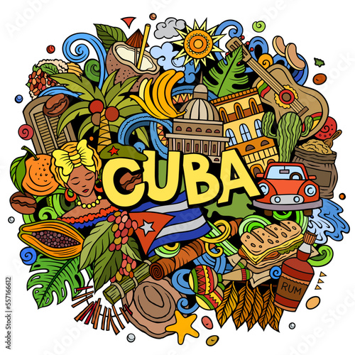Cuba cartoon doodle illustration. Funny Cuban design