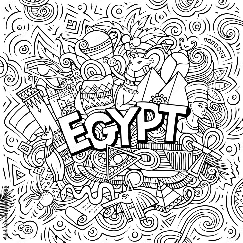 Obraz premium Egypt cartoon doodle illustration. Funny design
