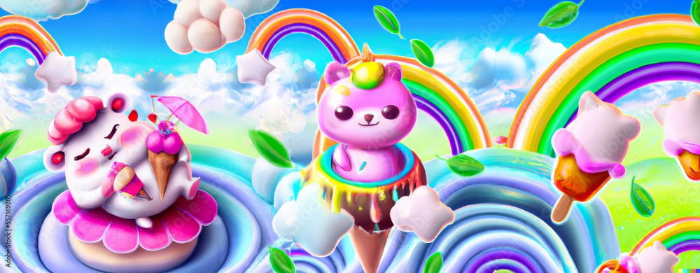 Naklejka premium Playful animal ice-cream wonderland. AI generated.