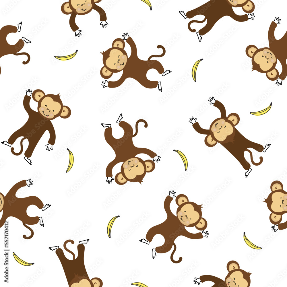 Fototapeta premium Seamless funny monkeys colorful collection. Cute animal wildlife character.