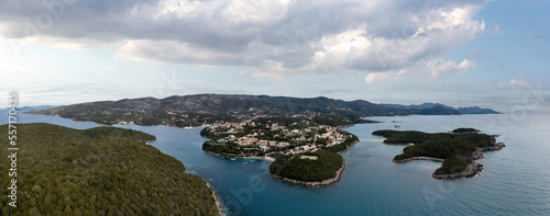 Sivota Greece. Aerial panoramic view of sandy beaches and islands