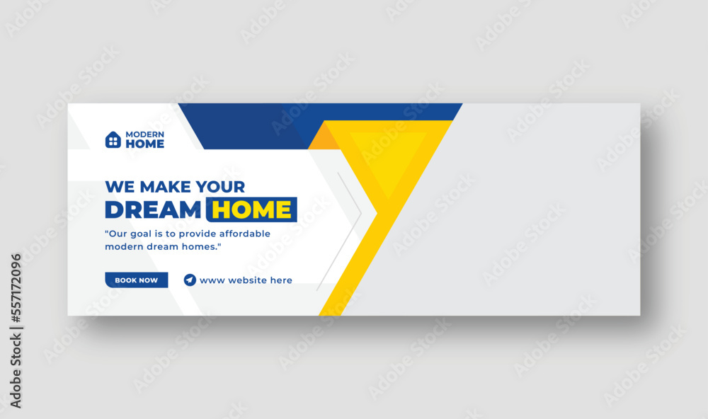 Home for sale real estate facebook cover and web banner template, social media post for real estate business