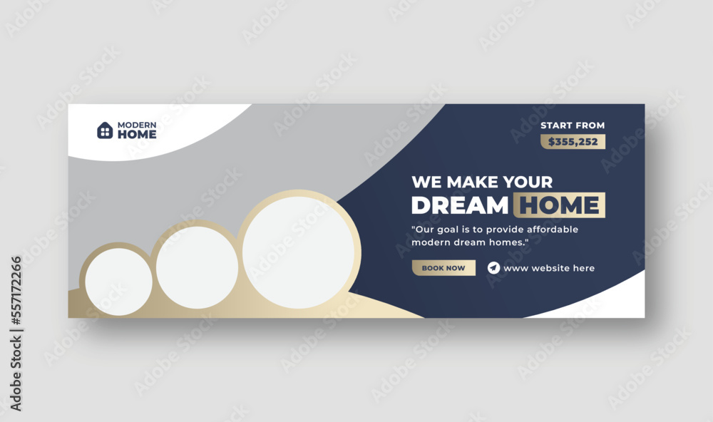 Home for sale real estate facebook cover and web banner template, social media post for real estate business - obrazy, fototapety, plakaty 
