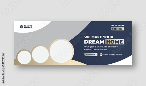 Home for sale real estate facebook cover and web banner template, social media post for real estate business