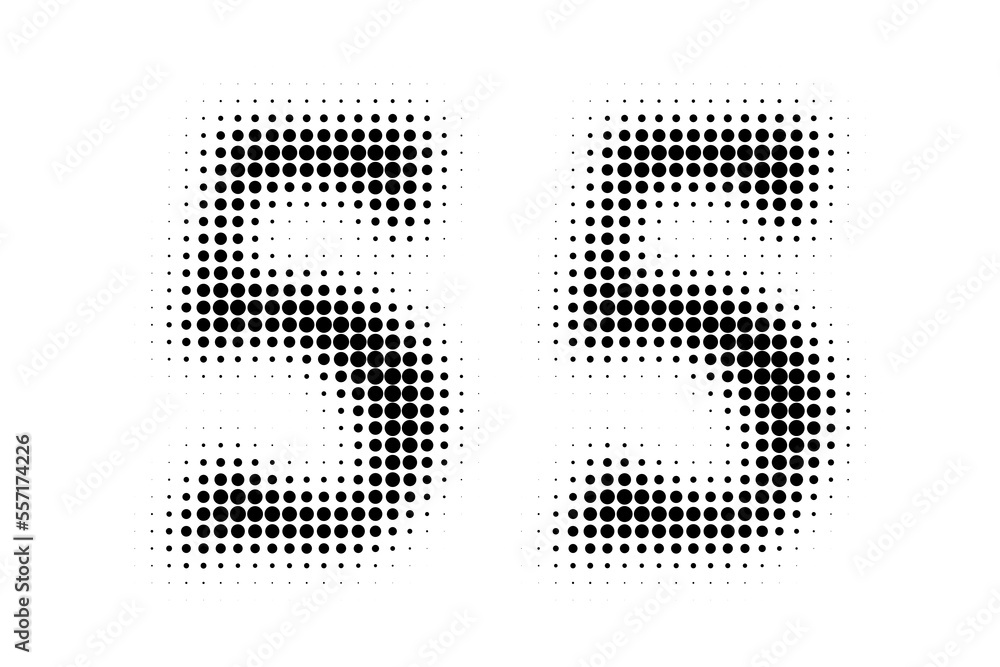 Number 55 Halftone. Pop art style. Halftone dotted backdrop. Design for web banners, wallpaper,sites vector illustration. Abstract Halftone Dotted Number. Number 55 Halftone. Pop art style. Halftone dotted backdrop. Design for web banners, wallpaper,sites vector illustration. Abstract Halftone Dotted Number.
