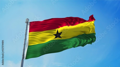 Ghana Flag Loop. Realistic 4K. 30 fps flag of the Ghana. Ghana Flag waving in the wind. Seamless loop with highly detailed fabric texture. Loop ready in 4k resolution.