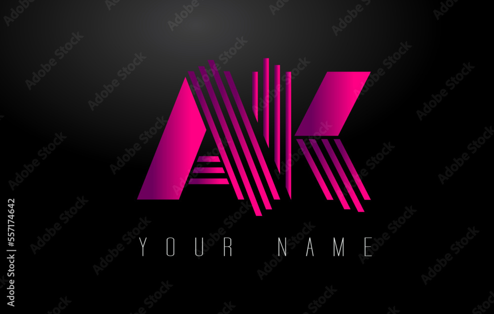 AK Magenta Lines Letter Logo. Creative Line Letters Vector Template. AK Magenta Lines Letter Logo. Creative Line Letters Vector Template.