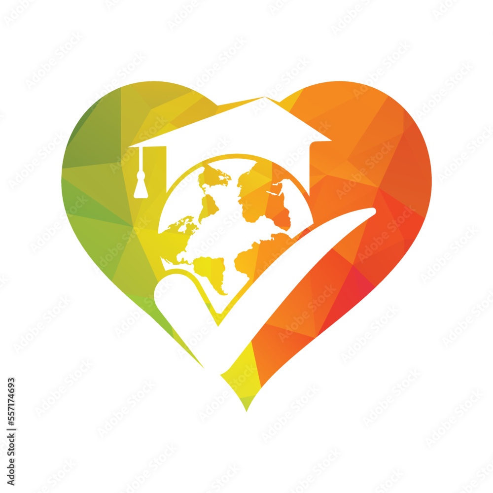 Naklejka premium Education world vector logo template with globe and student hat symbol.